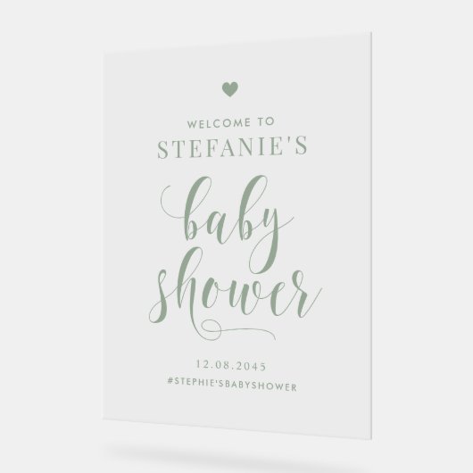 Bienvenue du Baby shower de script Gras Vert Sage (Angle)