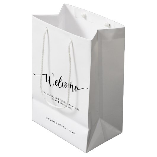 Bienvenue du Mariage de script | Sac cadeau Merci (Devant Angle)