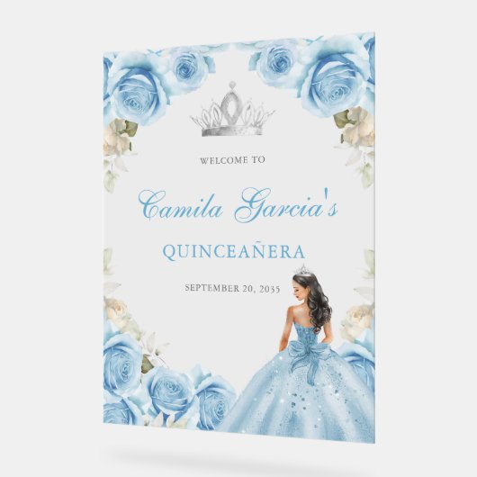 Bienvenue élégante en bleu floral pour Quinceañera (Angle)