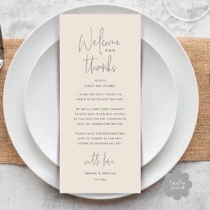 Bienvenue et Merci, Carte de Remerciement de Dîner
