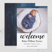 Bienvenue Faire-part de naissance d'aquarelle bleu (Devant / Derrière)