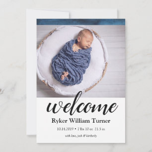 Bienvenue Faire-part de naissance d'aquarelle bleu