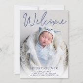 Bienvenue Faire-part de naissance photo bleue (Devant)