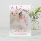 Bienvenue Faire-part de naissance photo fille bébé (Debout devant)