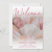 Bienvenue Faire-part de naissance photo rose (Devant)
