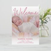 Bienvenue Faire-part de naissance photo rose (Debout devant)