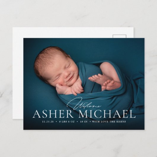 Bienvenue Faire-part photo naissance bébé garçon C (Devant / Derrière)