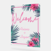 Bienvenue Fun Neon rose Tropical Palm Mariage (Angle)
