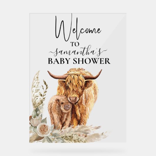 Bienvenue Highland Cow Calf Baby shower Boho (Recto)