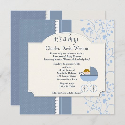 Bienvenue Invitation à la douche pour bébé garçon (Devant / Derrière)