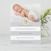 Bienvenue Invitation bébé en gris, corail et menth (Debout devant)