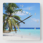 Bienvenue Island Beach Palm Tree Horloge murale (Recto)