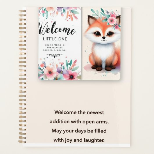 Bienvenue Little One - Fox & Floral Planner" (Devant)