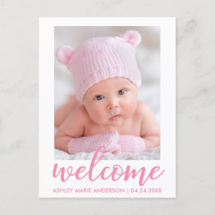 Bienvenue Nouveau Bébé Faire-part Pink Script