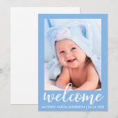 Bienvenue Nouveau bébé moderne Faire-part bleu (Devant / Derrière)