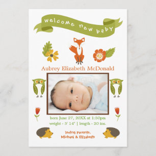 Bienvenue Nouveau Bébé Woodland - Faire-part de na