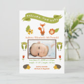 Bienvenue Nouveau Bébé Woodland - Faire-part de na (Debout devant)