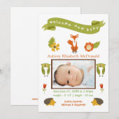 Bienvenue Nouveau Bébé Woodland - Faire-part de na (Devant / Derrière)