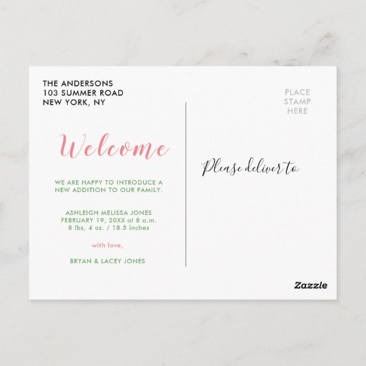 BIENVENUE  | nouveau carte photo de bébé faire-par (Dos)