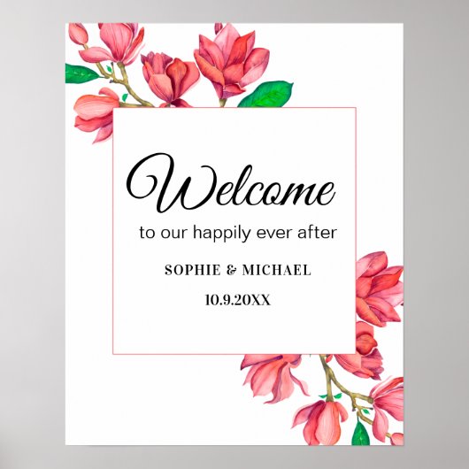 Bienvenue Panneau Poster de mariage floral rose bl (Devant)