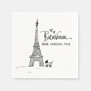 Bienvenue Paris Doodle Sketch Baby shower Servetten