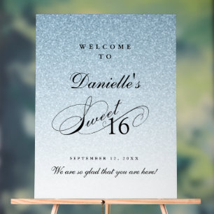 Bienvenue personnalisée Sweet 16 pailletée bleu cl