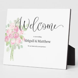Bienvenue Plaque Mariage d'aquarelle rose Flore ro