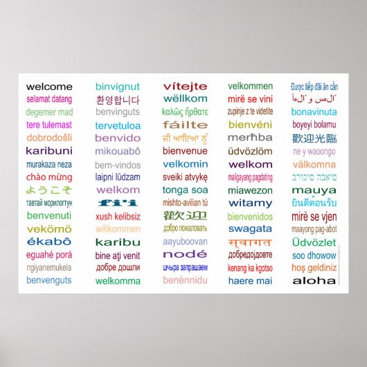 Bienvenue - Poster 80 Langues -3 tailles/Blanc (Devant)