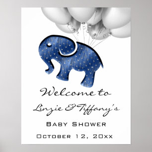 Bienvenue Poster Baby shower Blue Navy Elephant