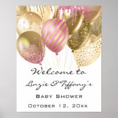 Bienvenue Poster Baby shower or rose Ballons (Devant)