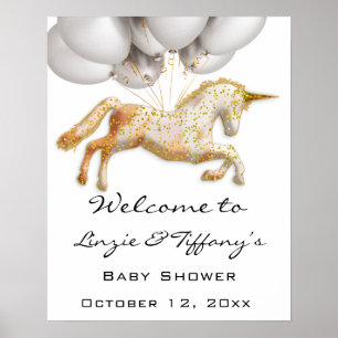 Bienvenue Poster Baby shower Rose or