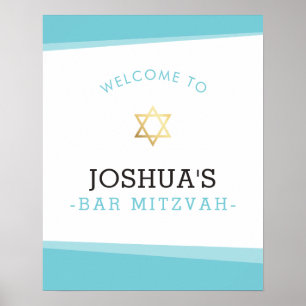 BIENVENUE POSTER bar mitzvah simple turquoise bleu