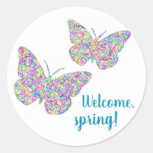 "Bienvenue, printemps !" Stickers ronds papillon