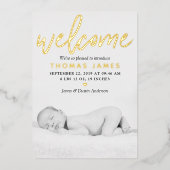 "Bienvenue" Real Foil Photo Faire-part de naissanc (Recto)