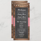 Bienvenue Red Check Rustic Chalk Wedding Programme (Devant / Derrière)
