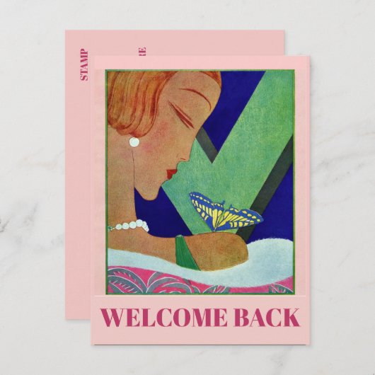 Bienvenue Retour, Papillon, Carte postale de style (Devant / Derrière)