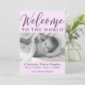 Bienvenue rose dans le monde - Faire-part de naiss (Debout devant)