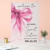 Bienvenue Ruban Rose Coquette Script Douce 16 Blus (Mariage)