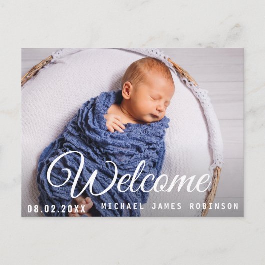BIENVENUE, script amusant carte postale faire-part (Devant)