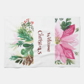 Bienvenue Serviette de Noël, rose/vert Poinsettia (Horizontal)