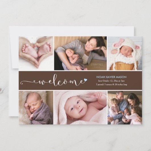 Bienvenue Six Photo Collage Faire-part de naissanc (Devant)