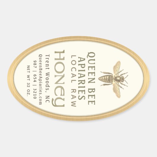 bier 32 oz Queenline Jar Honey Label Gold (Voorkant)