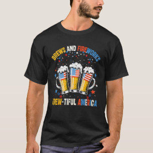 Bier Amerikaanse vlag 4 juli Brouwen en vuurwerk T-shirt