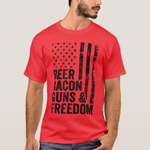 Bier Bacon Pistolen Vrijheid USA BBQ Amerikaanse V T-shirt