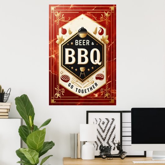 Bier & BBQ Ga samen Poster (Thuiskantoor)
