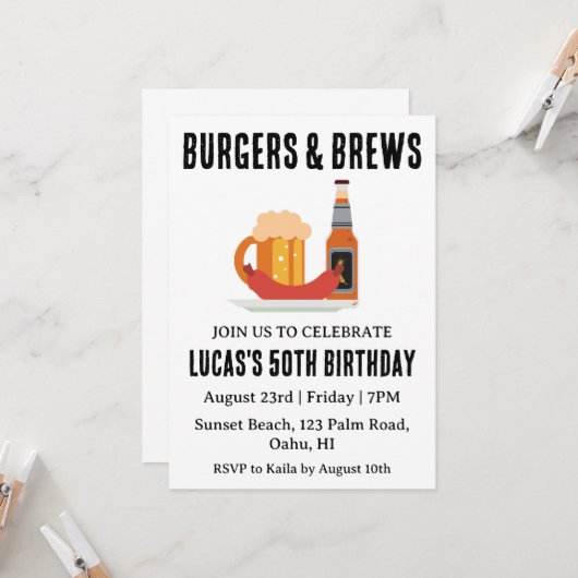 Bier BBQ verjaardagsuitnodiging Kaart (Voorkant / Achterkant in situ)