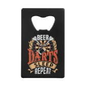 Bier Darts Slaap Herhalen - Dart Speler Kredietkaart Flessenopener (Voorkant)
