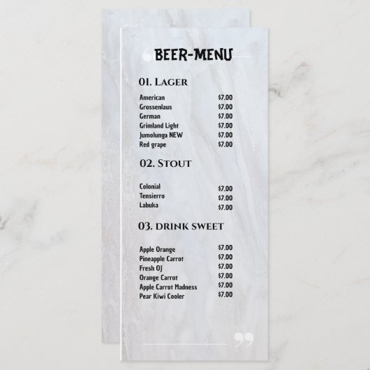 Bier Drink Flat Menu (Voorkant / Achterkant)