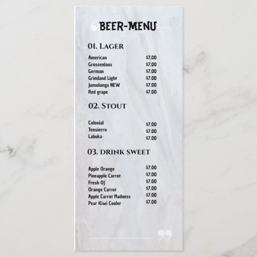 Bier Drink Flat Menu (Voorkant)
