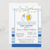 Bier en Baby shower uitnodiging blauw (Voorkant / Achterkant)